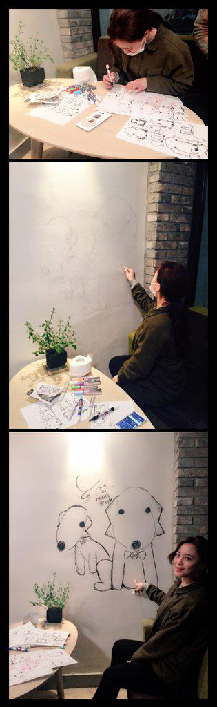 KARAヨンジ､カフェの壁を直描わんちゃんで装飾｢驚くべき実力｣