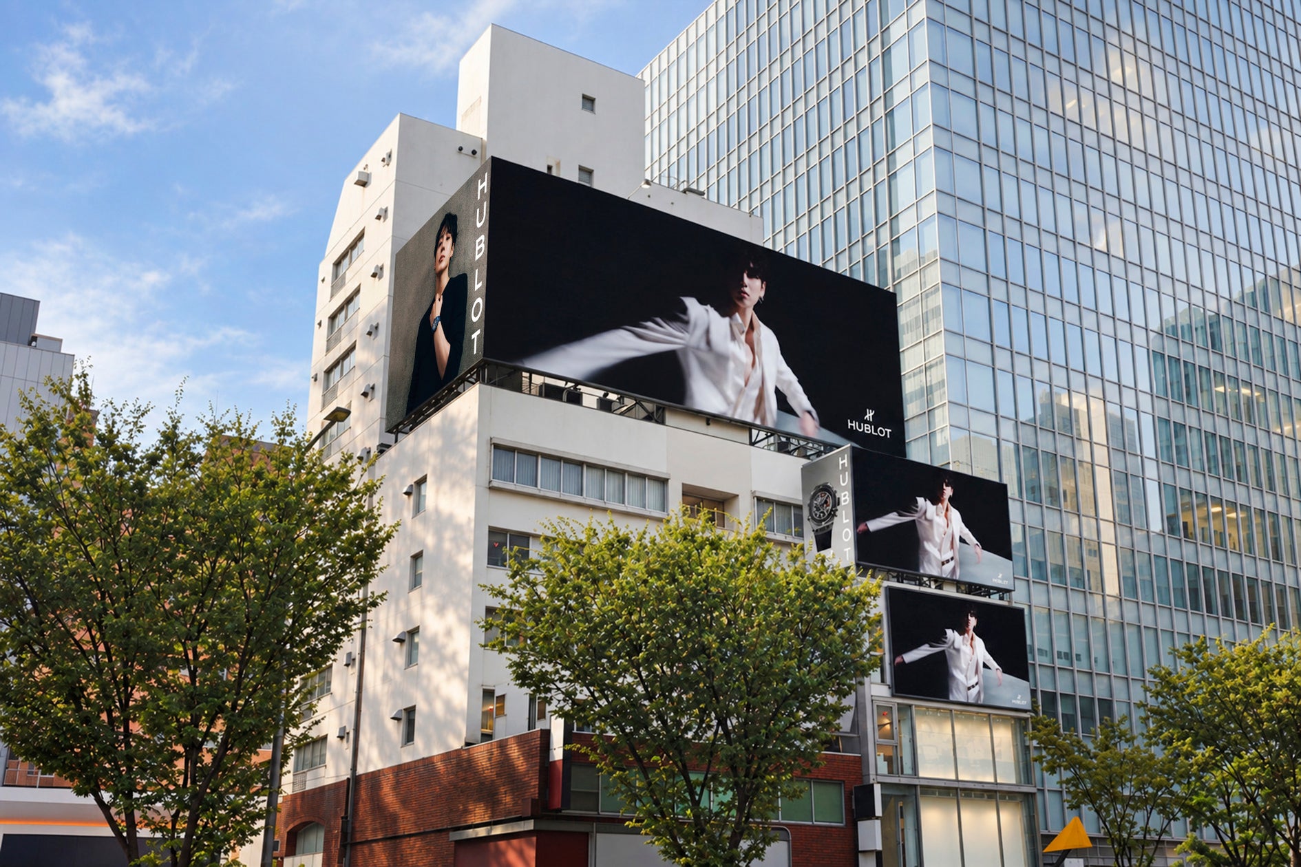 BTSジョングクのウブロ広告が東京表参道に登場 大型ビジュアルで新作時計をアピール